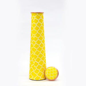 Pure Copper Tower Bottle Designer Hand-Made Meena Printed Copper Leak-Proof Water Bottle.1000 ML (Yellow)